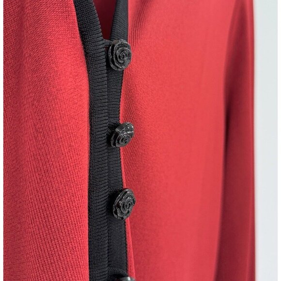 Exclusively Misook Knit Red Acrylic Rose Button Cardigan,Shoulder Pads,Mature M - Picture 4 of 12